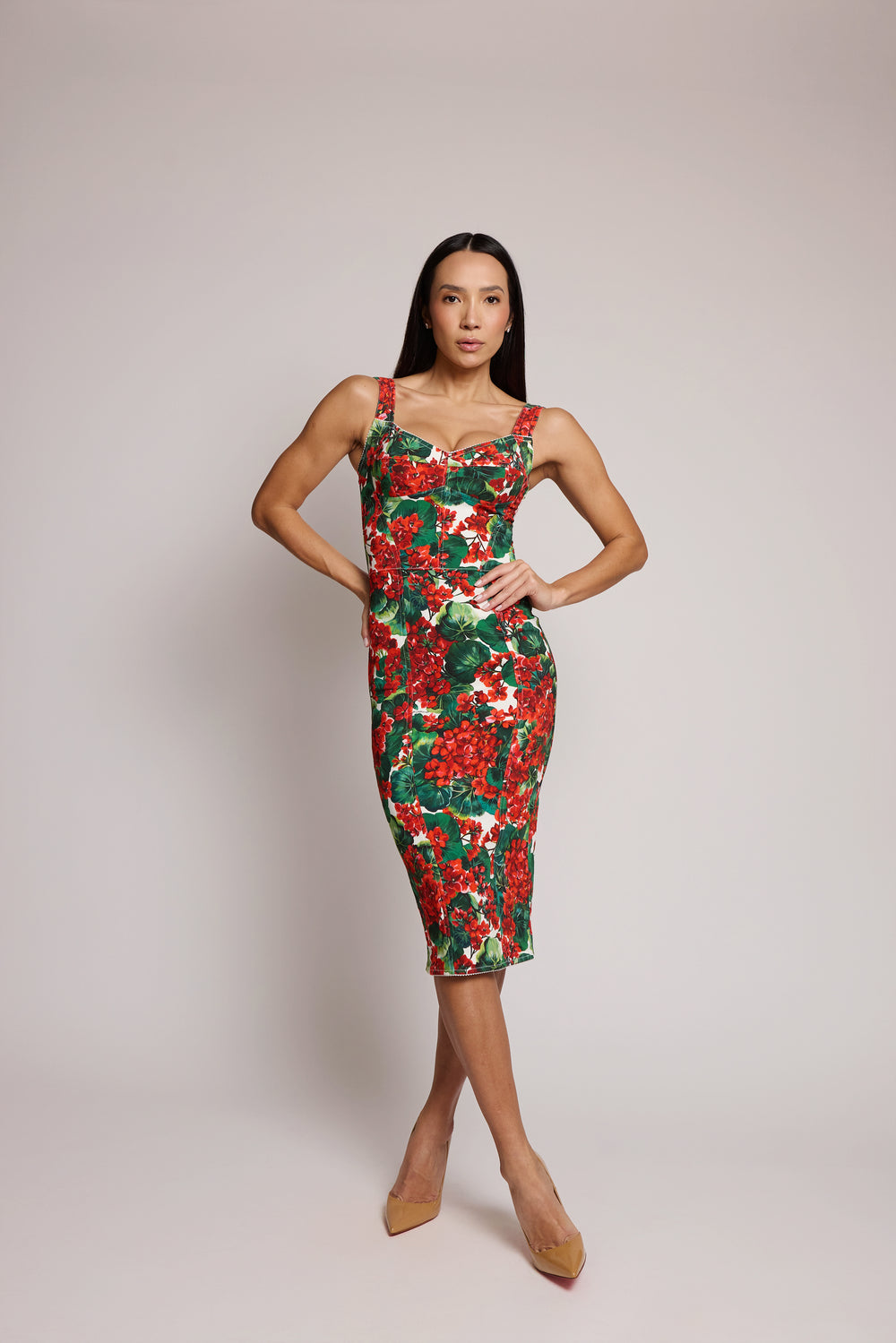Vestido Midi Dolce & Gabbana Floral Vermelho
