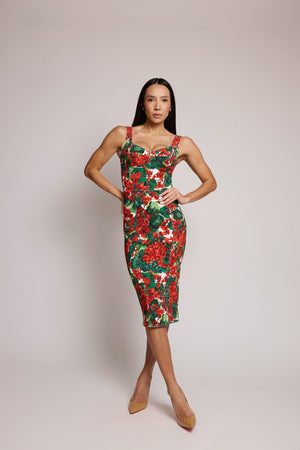 Vestido Midi Dolce & Gabbana Floral Vermelho