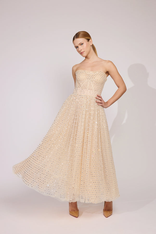 Vestido Exclusivo Dolce & Gabbana Bege com Cristais 