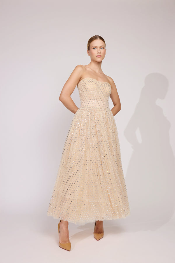 Vestido Exclusivo Dolce & Gabbana Bege com Cristais 