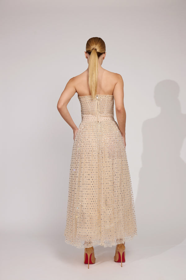 Vestido Exclusivo Dolce & Gabbana Bege com Cristais 