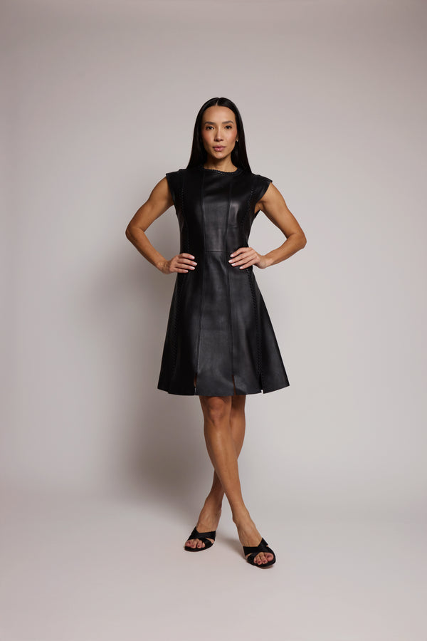 Vestido Louis Vuitton 2016 em Couro Preto com Trama Trançada