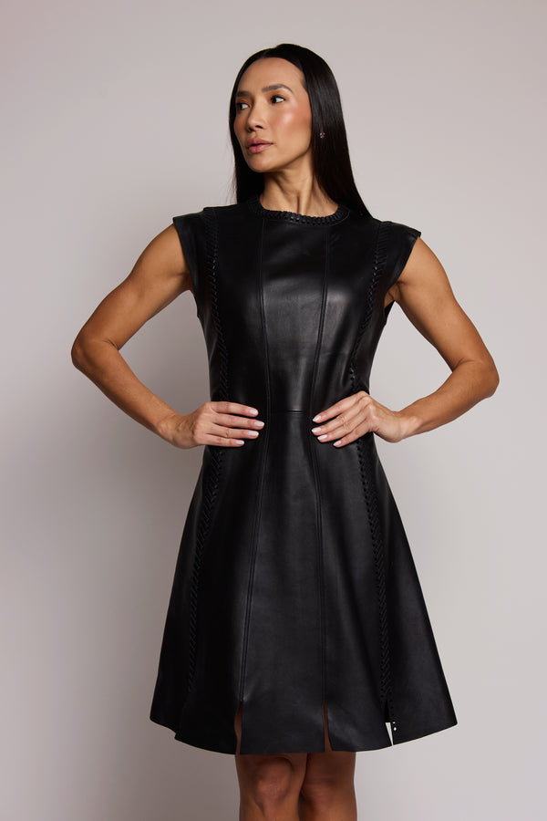 Vestido Louis Vuitton 2016 em Couro Preto com Trama Trançada