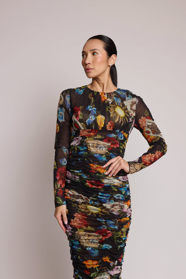 Vestido Dolce & Gabbana Midi De Algodão Com Estampa Floral Franzida