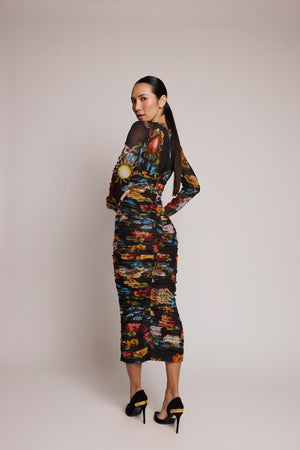 Vestido Dolce & Gabbana Midi De Algodão Com Estampa Floral Franzida