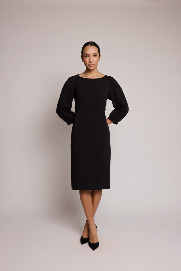 Vestido Badgley Mischka Preto Midi com Mangas