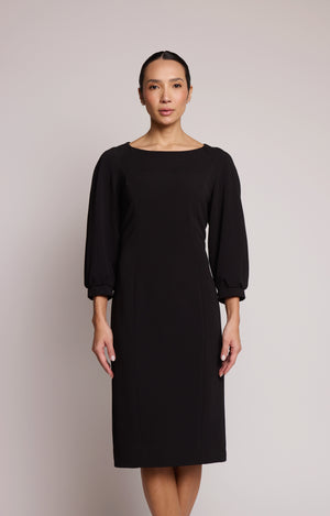 Vestido Badgley Mischka Preto Midi com Mangas