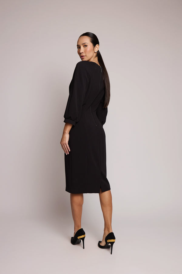 Vestido Badgley Mischka Preto Midi com Mangas