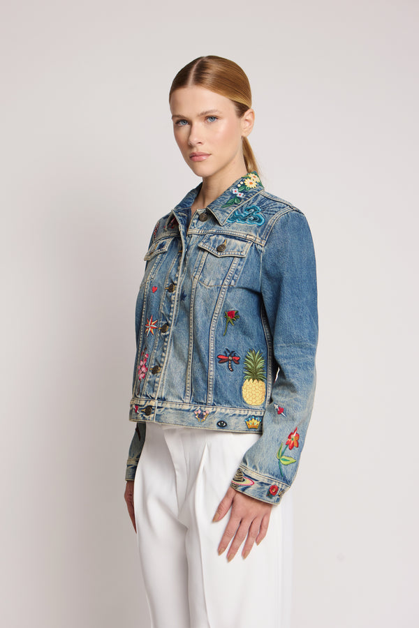 Jaqueta Jeans bordada Gucci