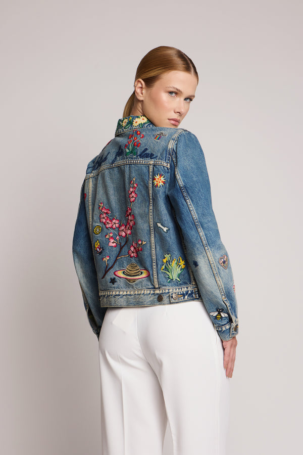 Jaqueta Jeans bordada Gucci