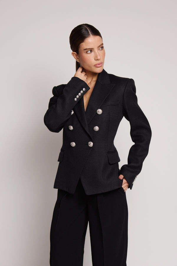 Blazer Balmain preto com botões prateados