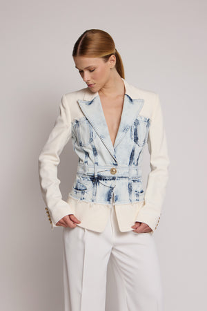 Blazer Balmain branco com corpete jeans