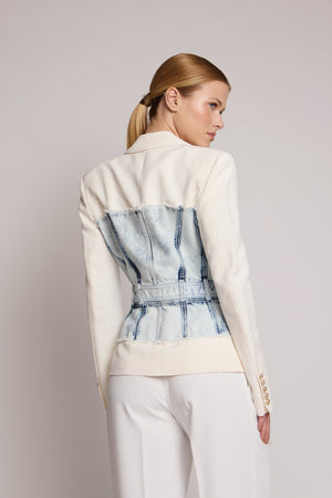 Blazer Balmain branco com corpete jeans