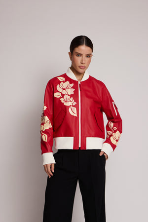 Jaqueta de couro vermelha Fendi