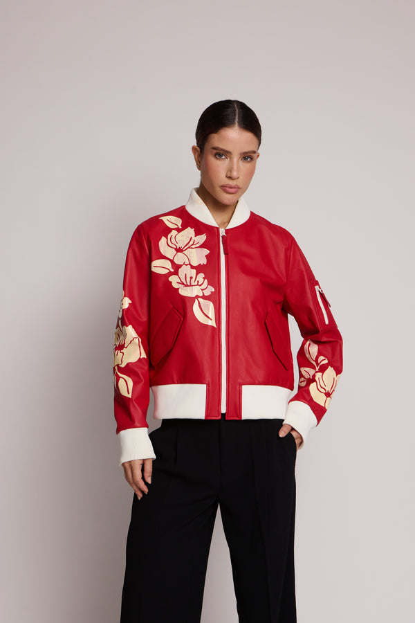 Jaqueta de couro vermelha Fendi