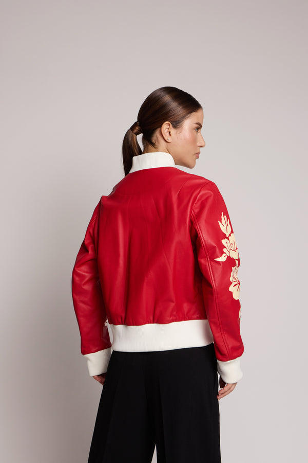 Jaqueta de couro vermelha Fendi