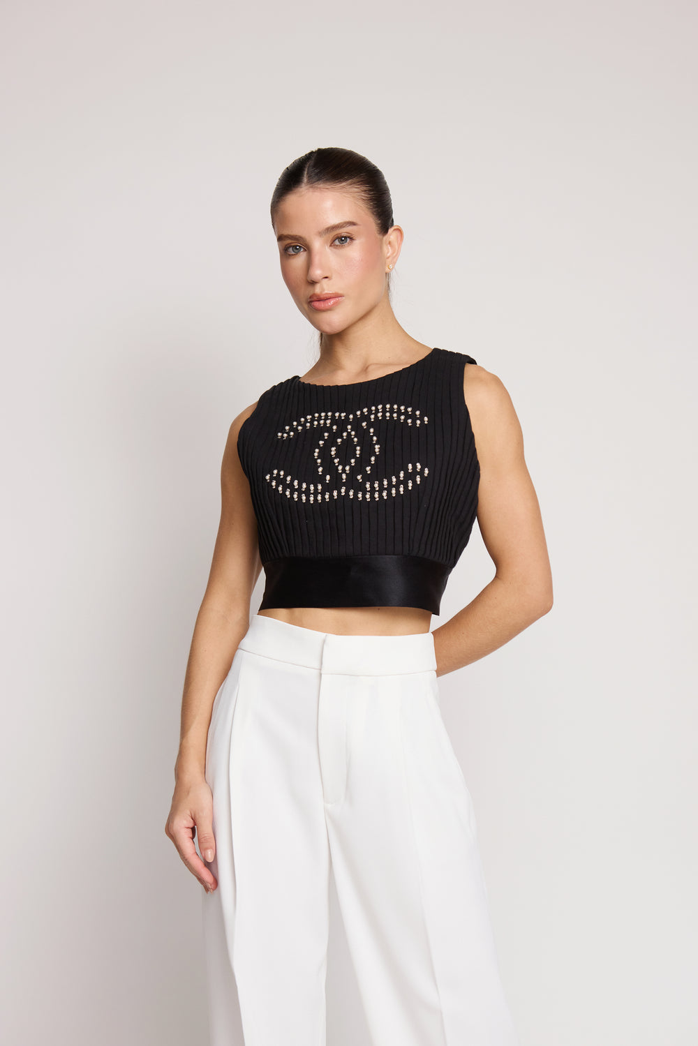 Chanel Ribbed Knit Top Size