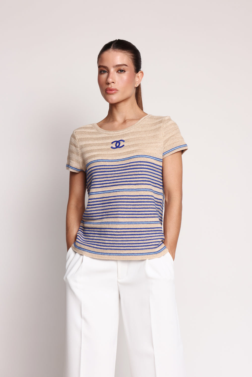 Chanel Beige & Blue Striped Line