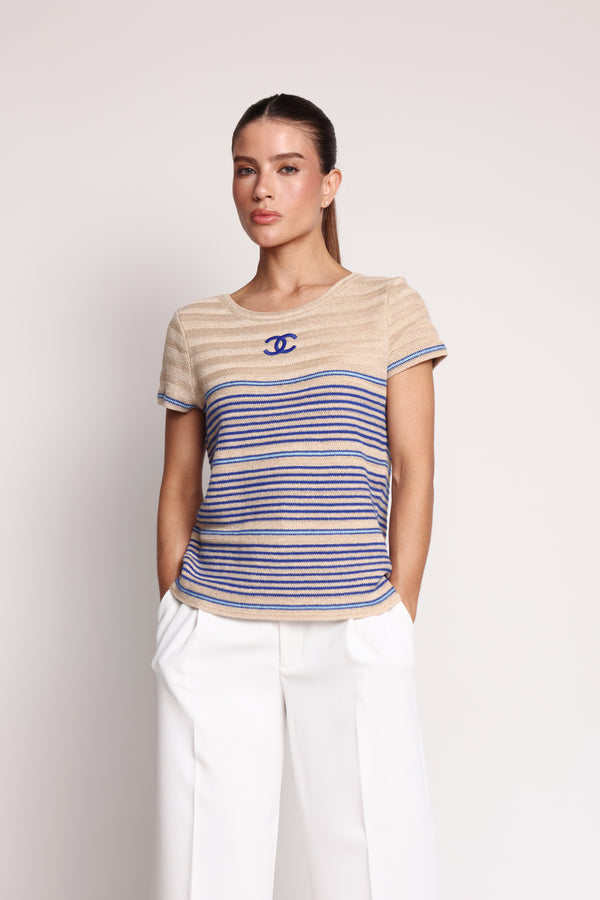 Chanel Beige & Blue Striped Line