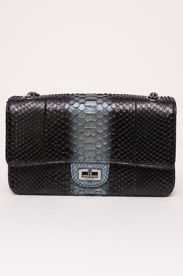 Chanel 225 Black Gray Python Reissue Flap Bag 