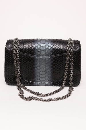 Chanel 225 Black Gray Python Reissue Flap Bag 