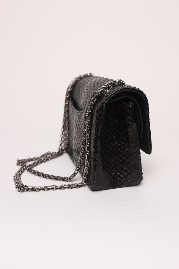 Chanel 225 Black Gray Python Reissue Flap Bag 
