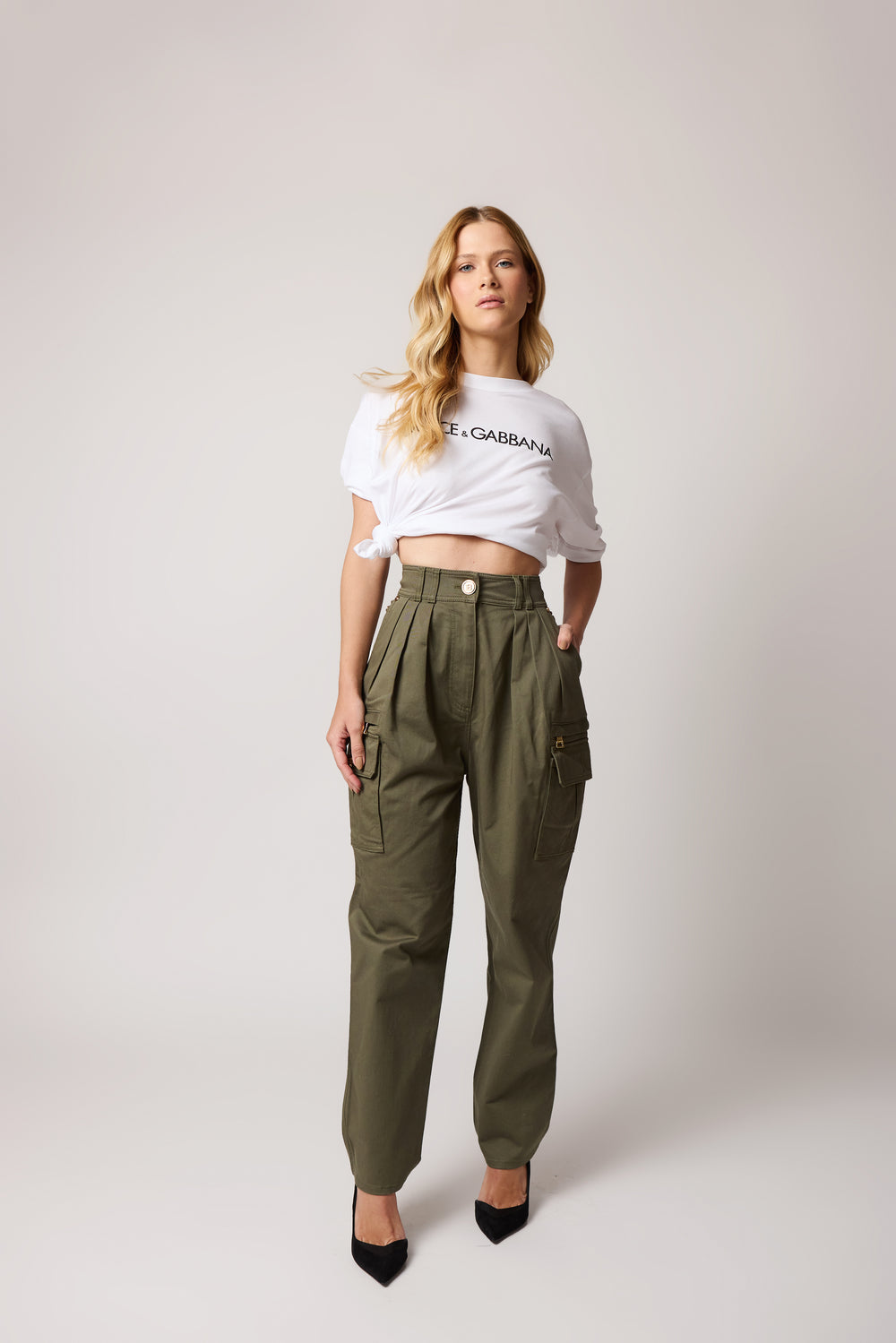 Calça Balmain Cargo Cintura Alta Verde