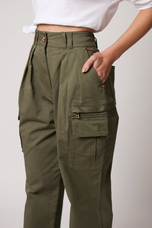 Calça Balmain Cargo Cintura Alta Verde