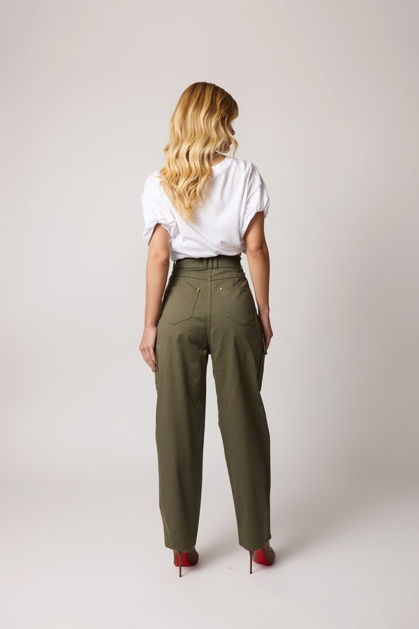 Calça Balmain Cargo Cintura Alta Verde