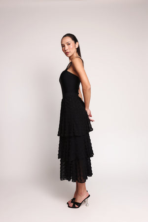 Saia Zimmermann midi de georgette bordada em camadas