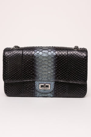Chanel 225 Black Gray Python Reissue Flap Bag