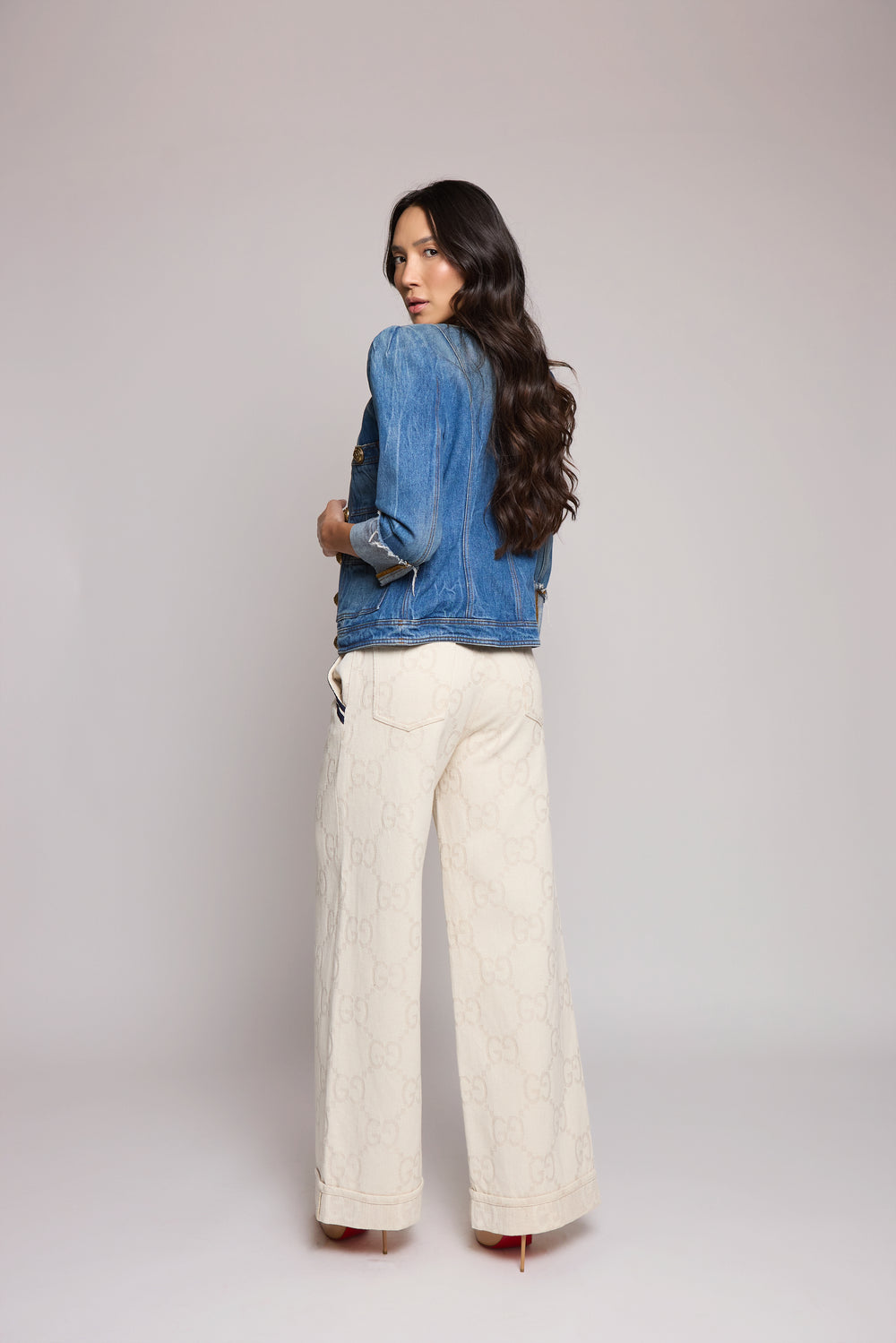 Calça Gucci GG Monogram Off-White Wide Leg