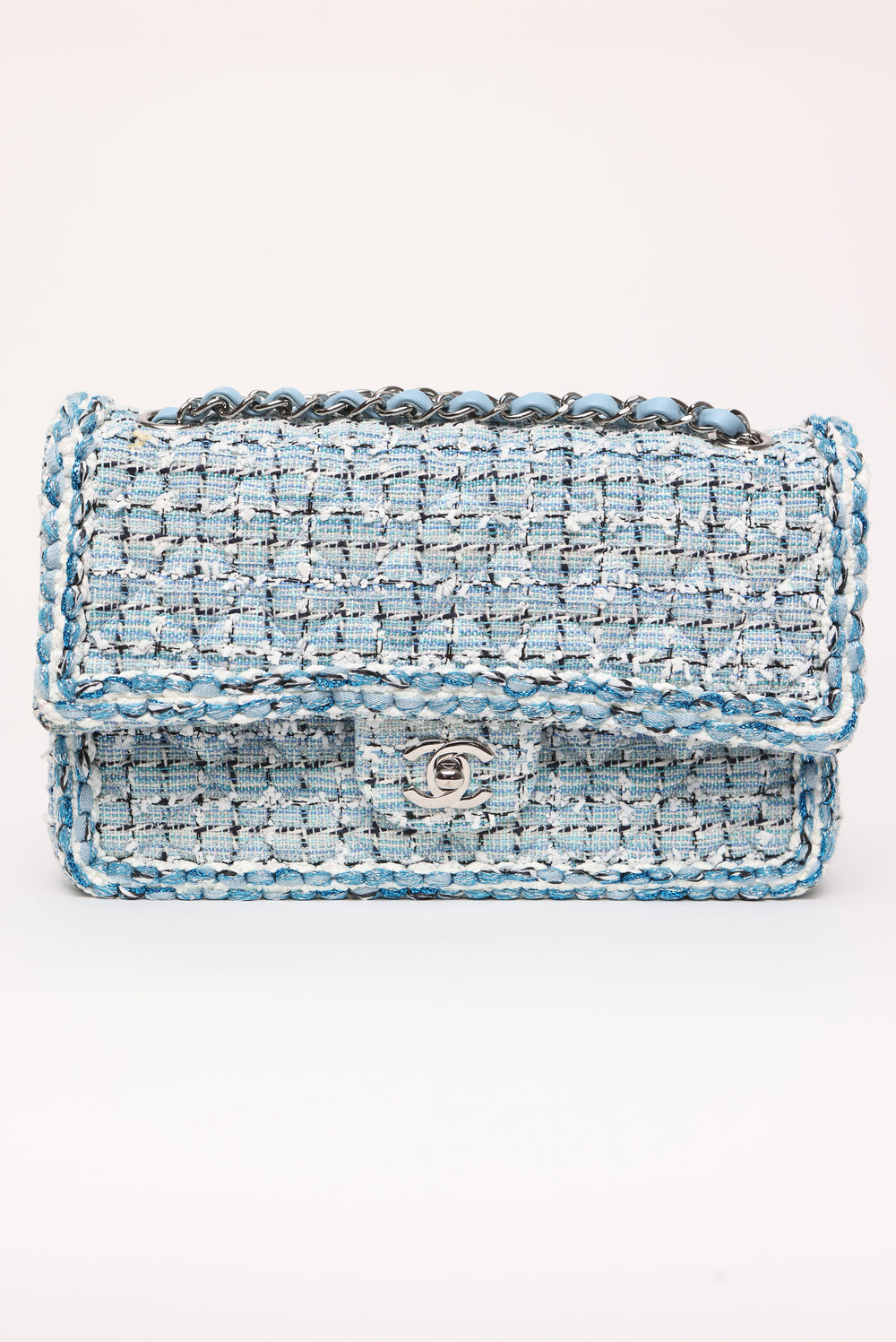Chanel Blue and White Tweed Mini 2019