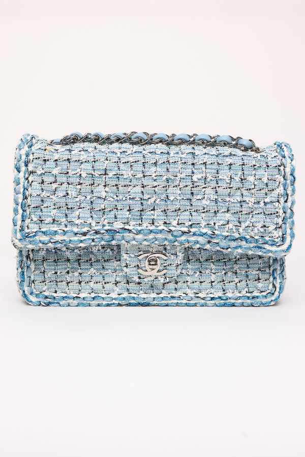 Chanel Blue and White Tweed Mini 2019