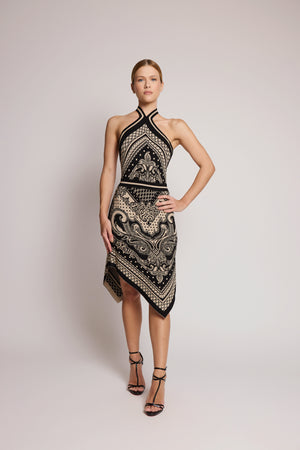 Vestido Midi Balmain em Tricô Jacquard Monogramado