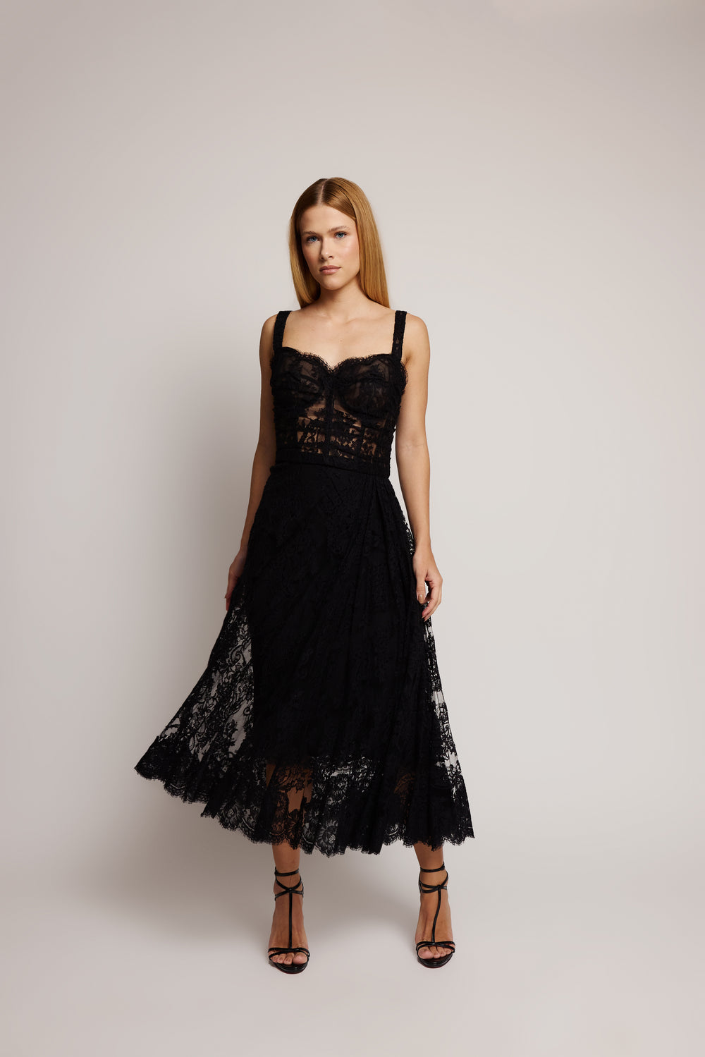 Vestido Dolce & Gabbana Midi de Renda com Corset Preto