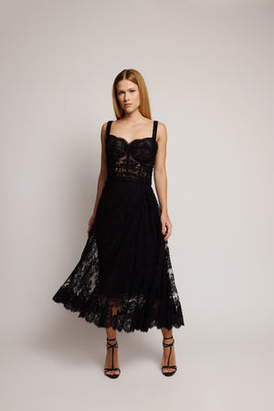 Vestido Dolce & Gabbana Midi de Renda com Corset Preto