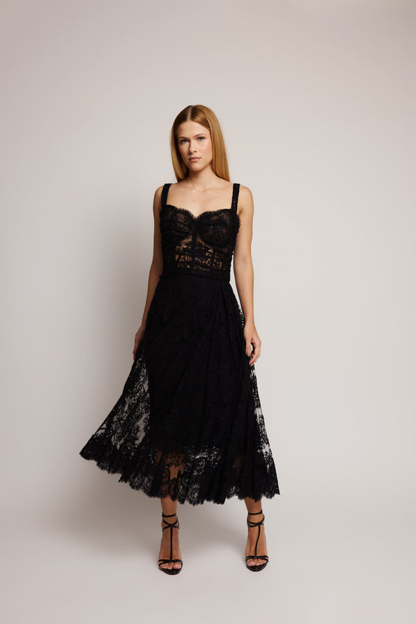 Vestido Dolce & Gabbana Midi de Renda com Corset Preto