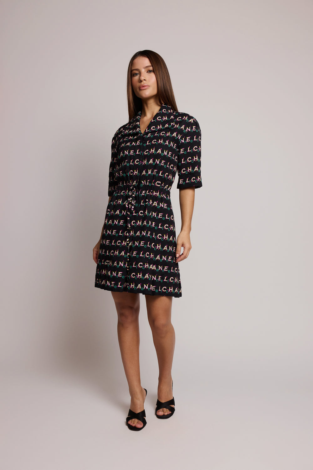 Vestido Chanel Alphabet Primavera 1997 em Seda