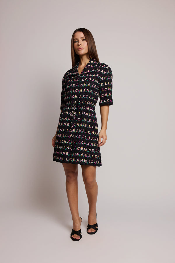 Vestido Chanel Alphabet Primavera 1997 em Seda
