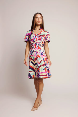 Vestido Chanel de Seda Estampado Multicolorido
