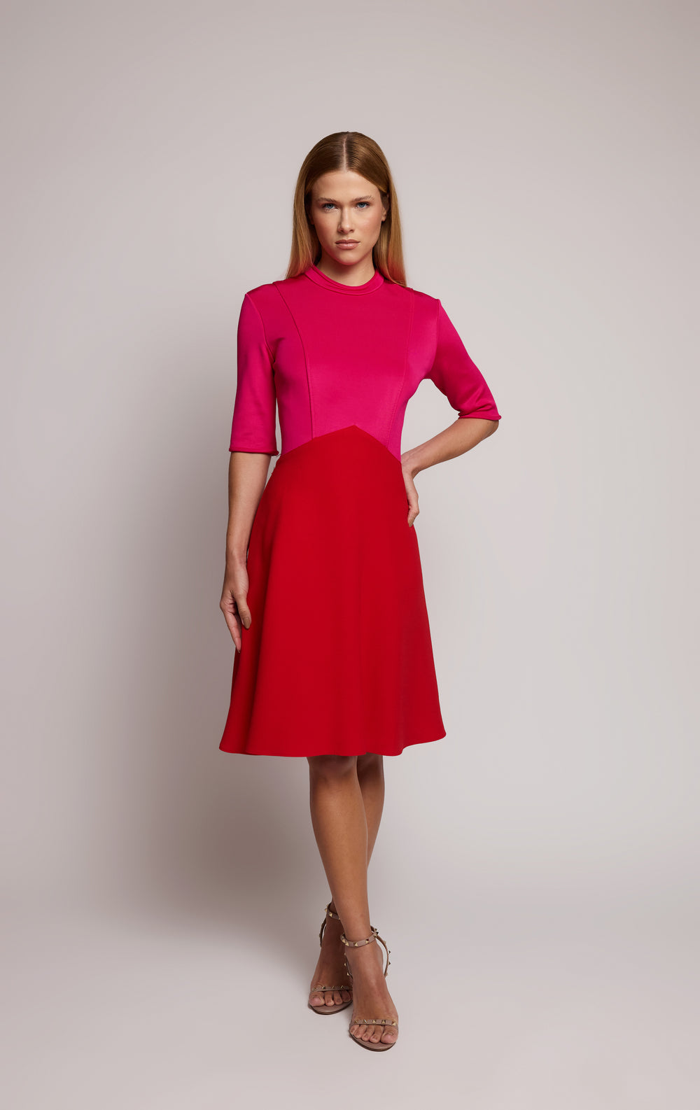 Louis Vuitton Vestido Midi Bicolor Rosa e Vermelho