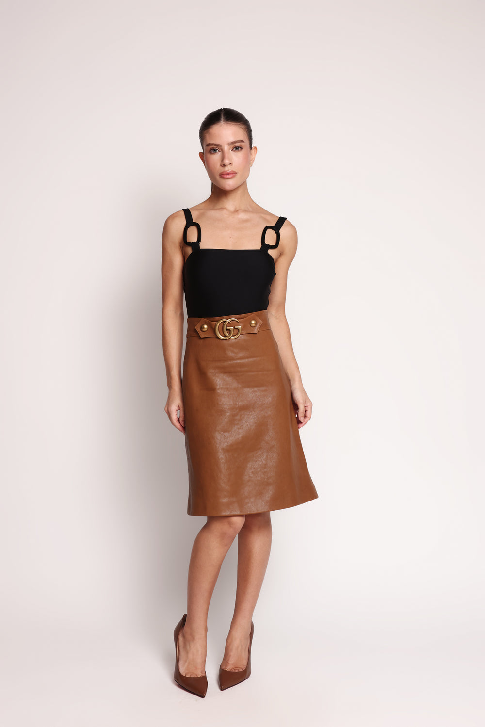 Saia midi Gucci em couro