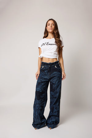 Calça Jeans Wide Leg Estampa Floral Dior