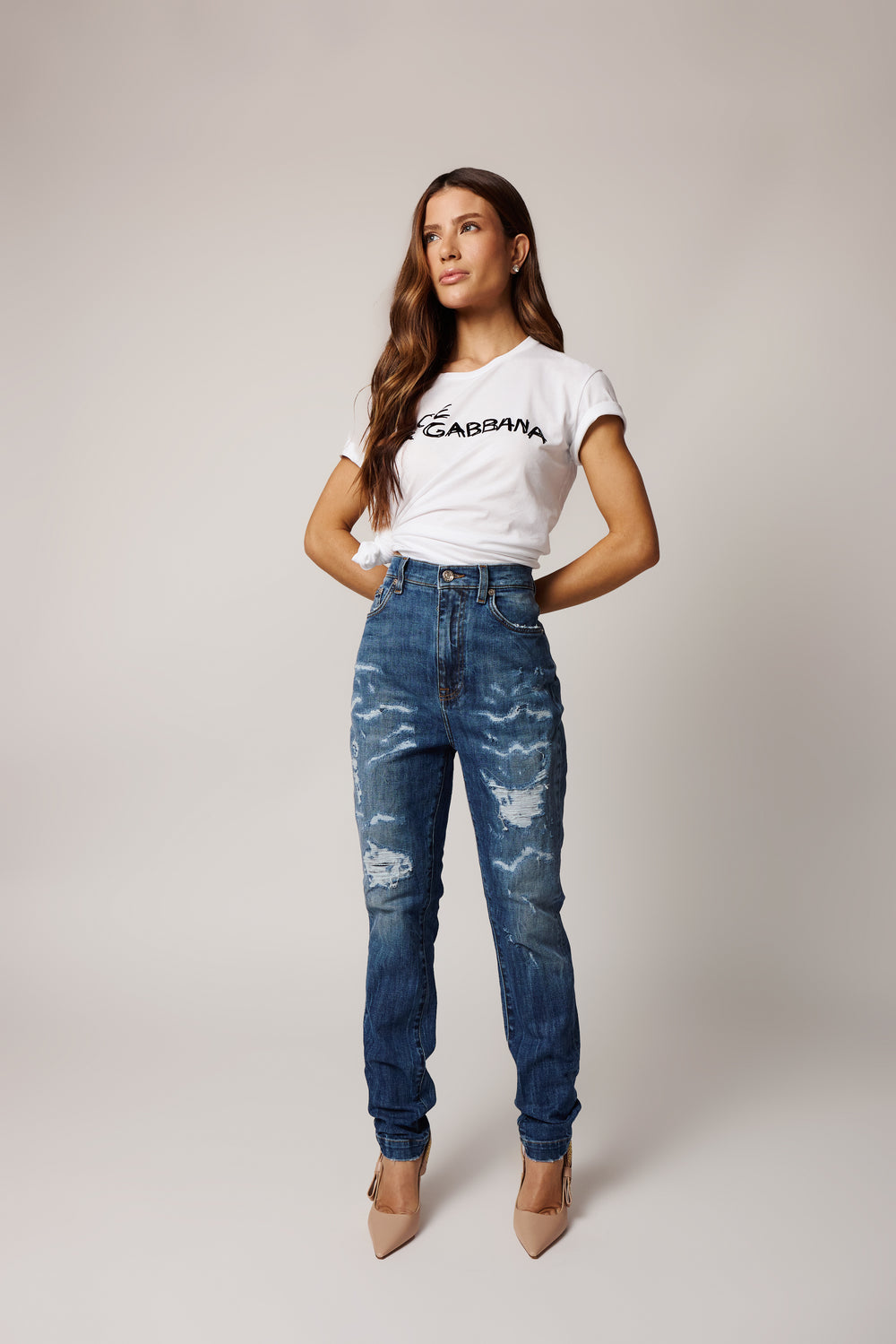 Calça Jeans Destroyed Cintura Alta Dolce & Gabbana
