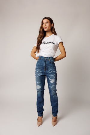 Calça Jeans Destroyed Cintura Alta Dolce & Gabbana