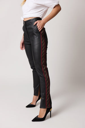 Calça Fendi Couro Preta com Monograma