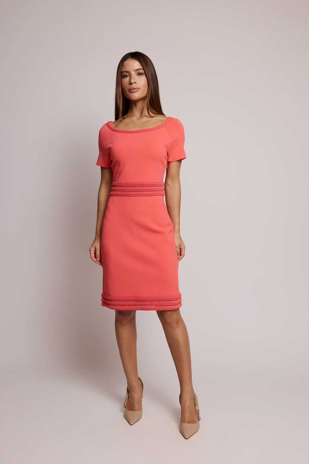 Vestido Fendi Rosa Coral em Malha Estruturada
